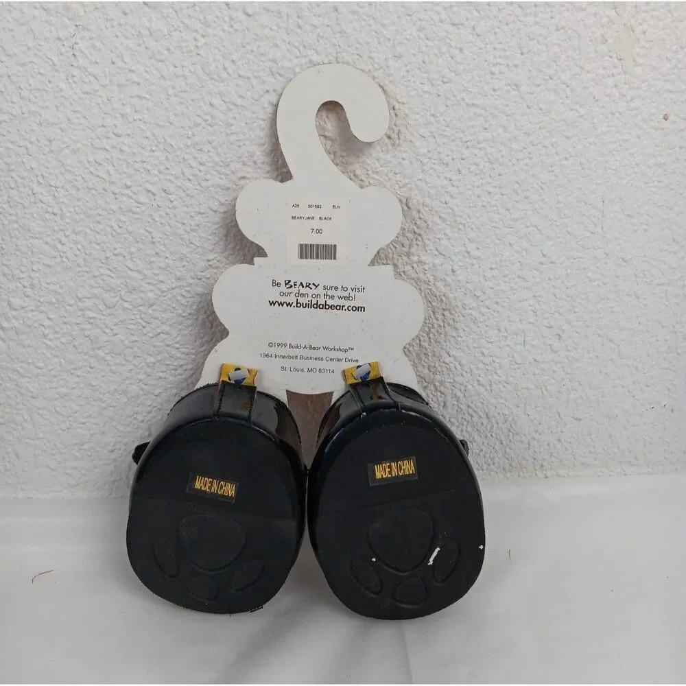 1999 Build-A-Bear BearyJane Black Shoes Tags Attached Heart Buckle Cutouts
